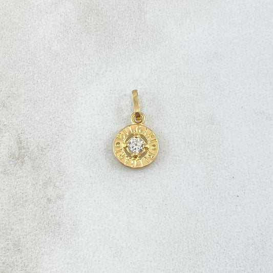 Dije Rustico 0.6gr / 1.3cm / Circon Blanco Oro Amarillo 18K