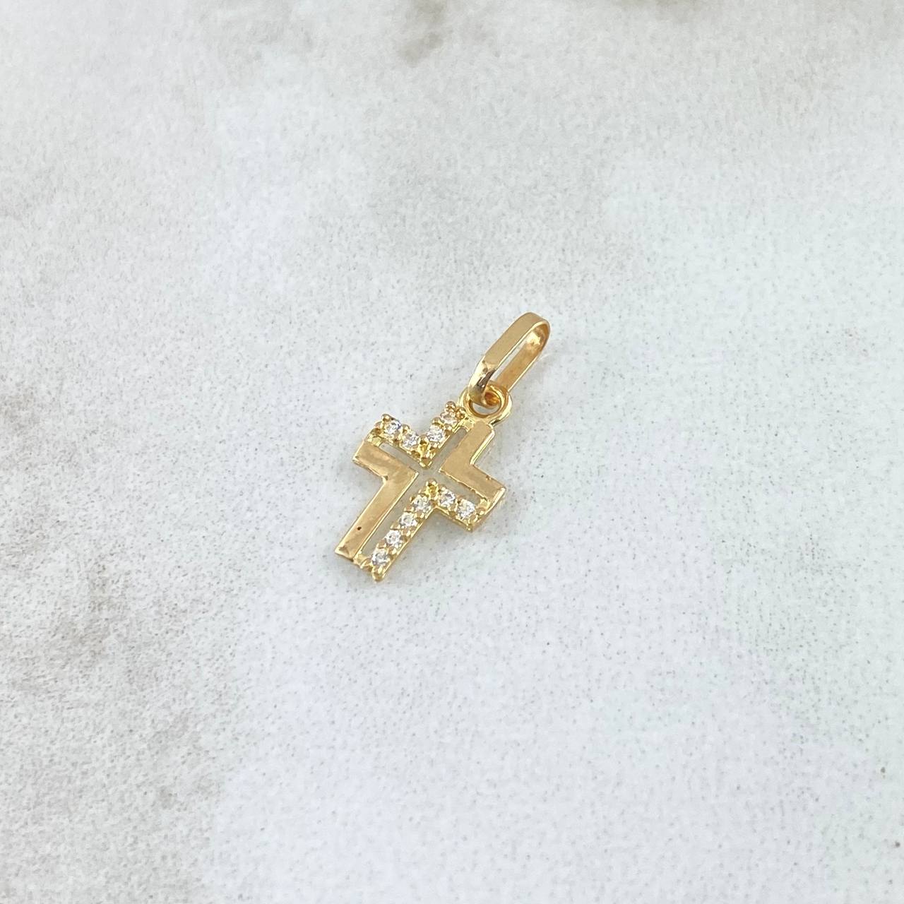 Dije Cruz Parcial 0.3gr / 1.5cm / Circones Blancos Oro Amarillo 18K