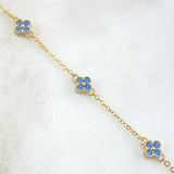 Pulso Aro Seguido Flor 3.1gr / 16cm-18cm / 1.5mm Graduable Borde Texturizado Circones Azules Oro Amarillo 18K