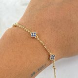 Pulso Aro Seguido Flor 3.1gr / 16cm-18cm / 1.5mm Graduable Borde Texturizado Circones Azules Oro Amarillo 18K