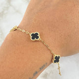 Pulso Aro Seguido Trebol VCyA 6.5gr / 17cm-19cm / 1.2mm Graduable Onix Negro Punteado Oro Amarillo Nac.Esp. 18K