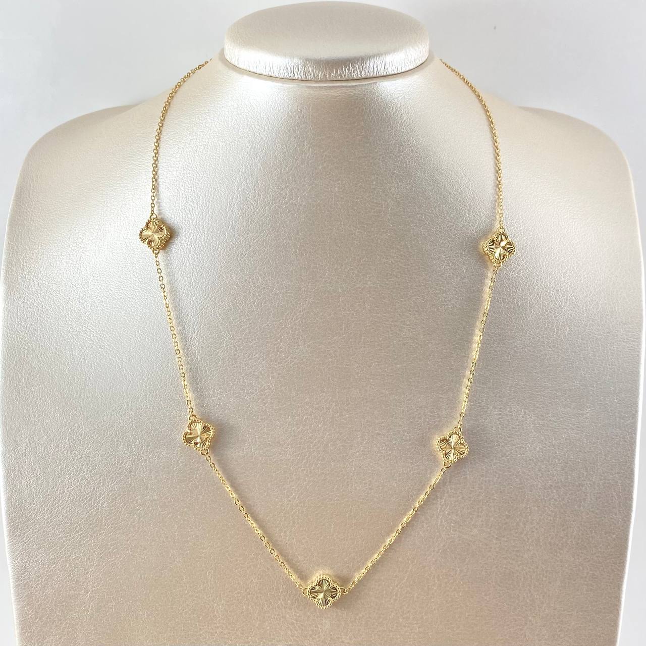 Cadena Aro Seguido Trebol VCyA 8gr / 45cm-50cm / 1.5mm Graduable Diamantado Punteado Oro Amarillo Nac.Esp. 18K