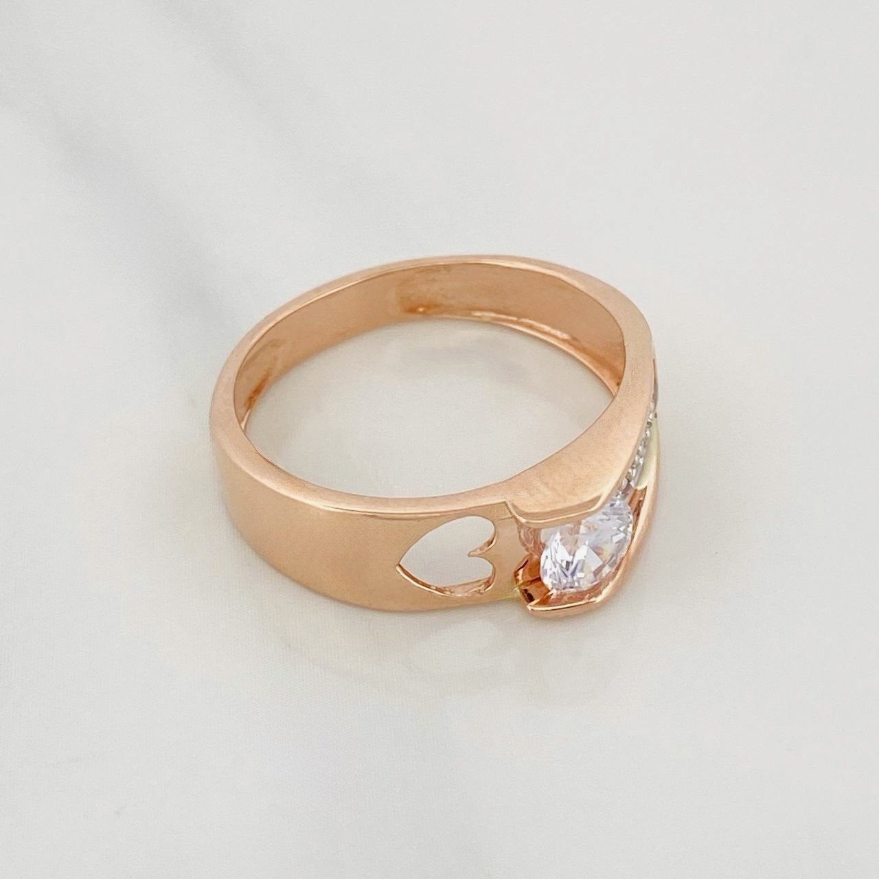Anillo Corazon 3.75g / T7 1/2 Dos Oros Blanco Rosa 18K