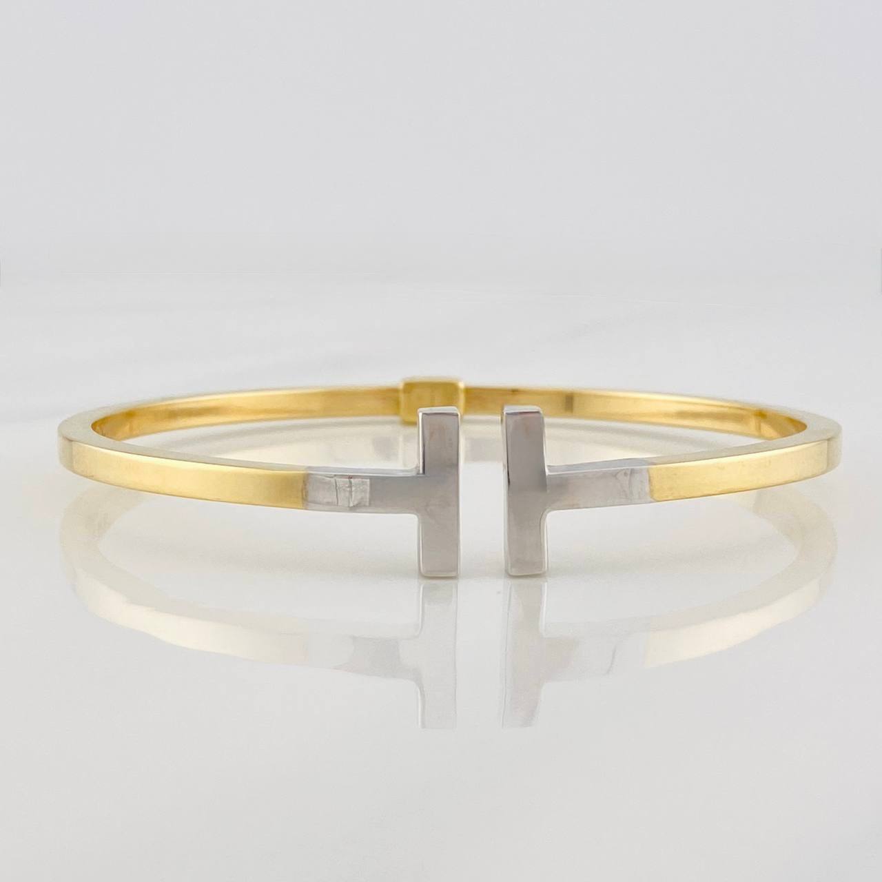 Pulso Aro Doble T 8.65g / 19cm / 3.1mm Dos Oros Amarillo Blanco 18K