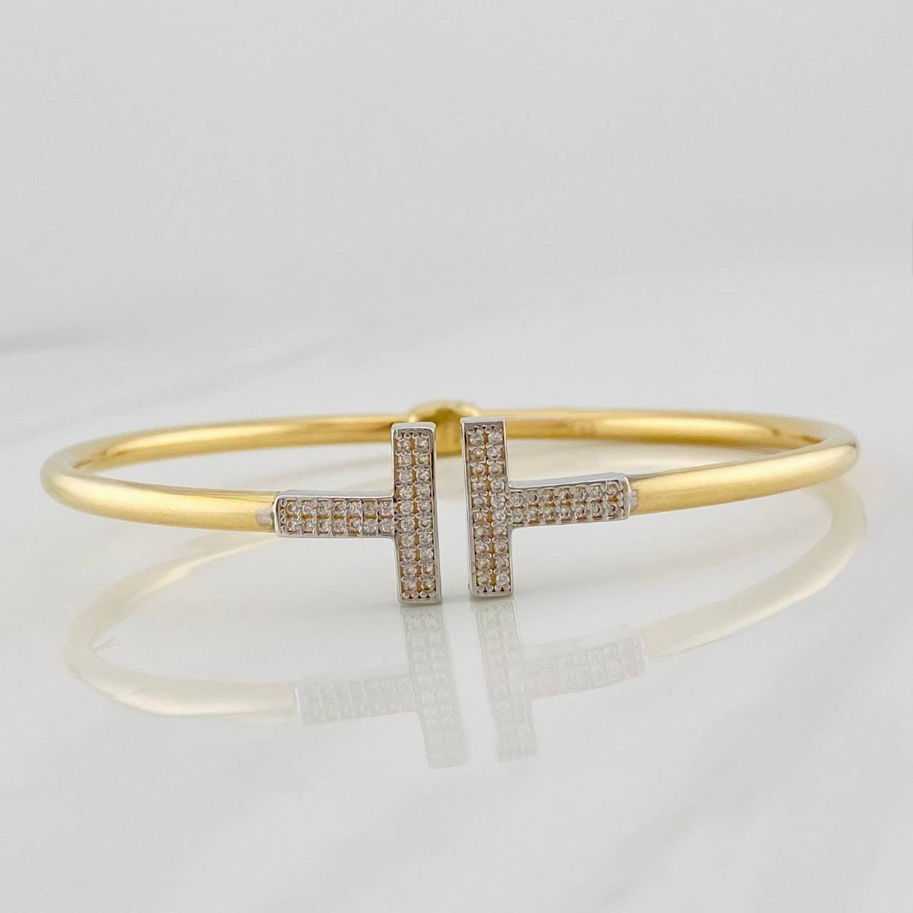 Pulso Aro Doble T 7.3g / 15cm / 2.9mm Oro Amarillo / Oro Blanco 18K