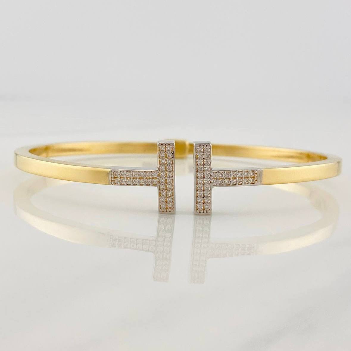 Pulso Aro Doble T 8.85g / 19cm / 3mm Dos Oros Amarillo Blanco 18K