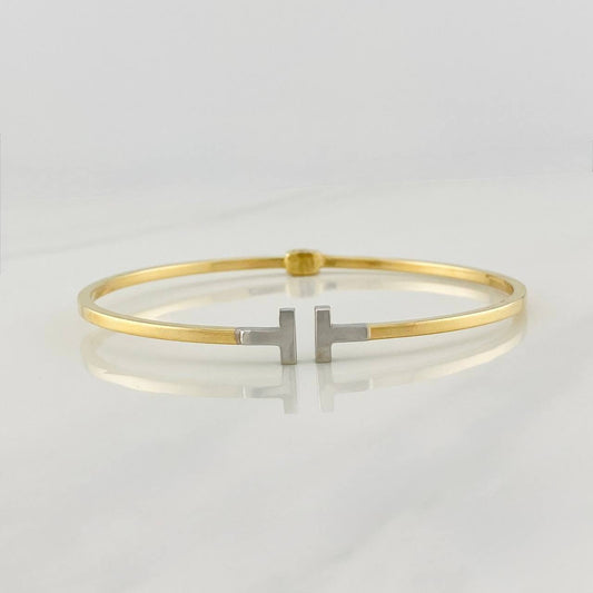 Pulso Aro Doble T 5.4g / 19cm / 1.9mm Dos Oros Amarillo Blanco 18K