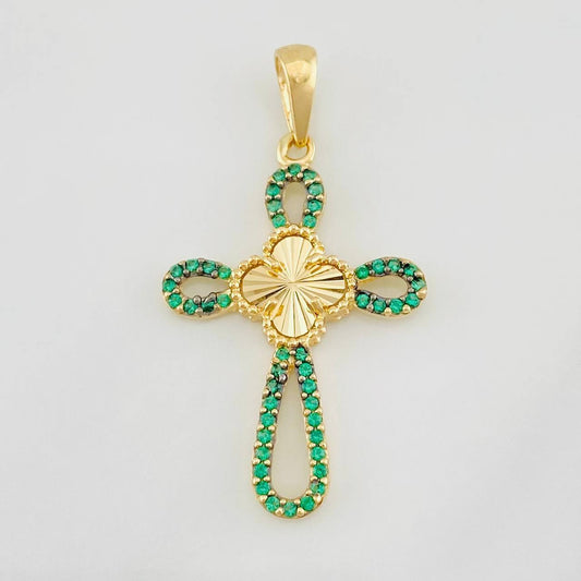 Dije Cruz Trebol 2g / 3.05cm Dos Oros Negro Amarillo 18K