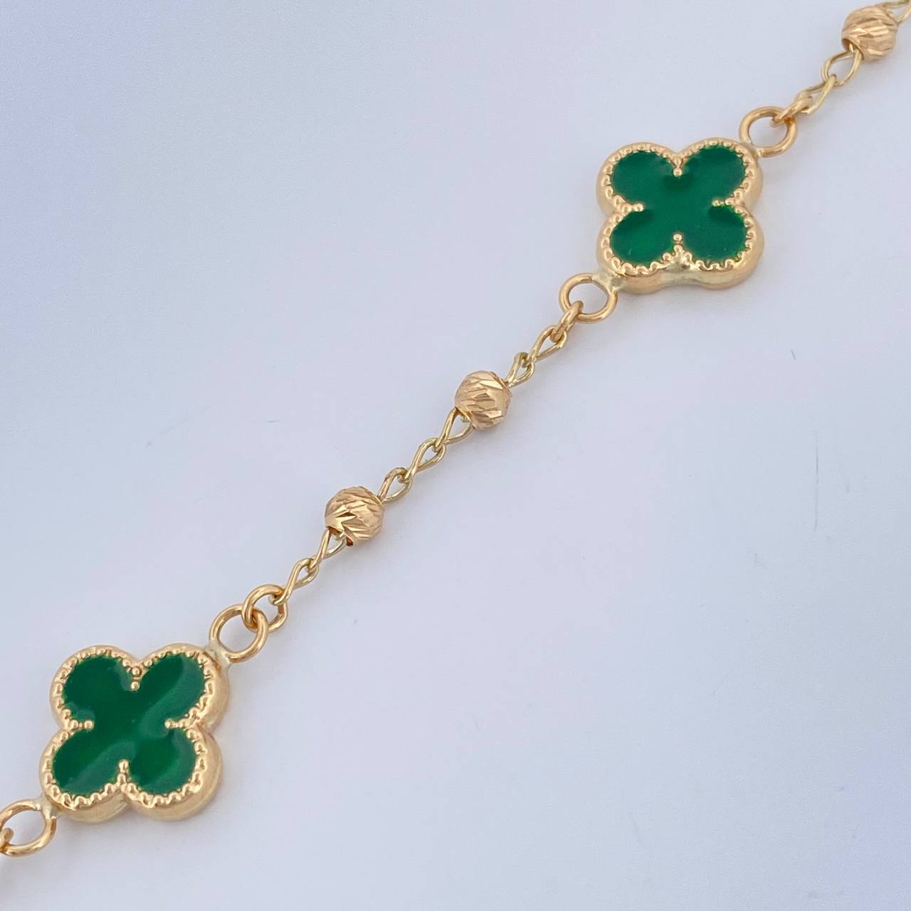 Pulso Trebol Tipo Espiga 4.25gr / 19cm / 3mm Oro Amarillo 18K &