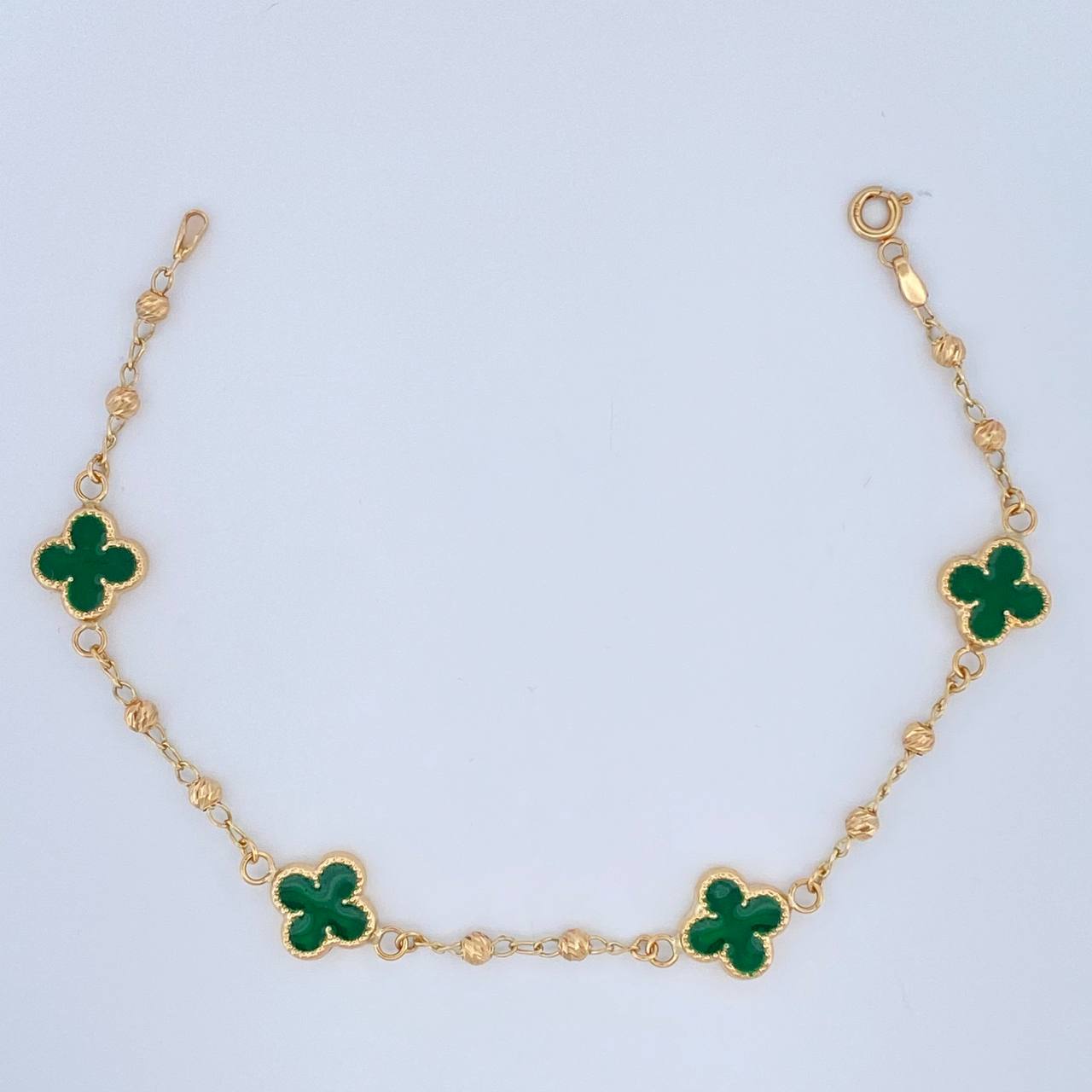 Pulso Trebol Tipo Espiga 4.25gr / 19cm / 3mm Oro Amarillo 18K &