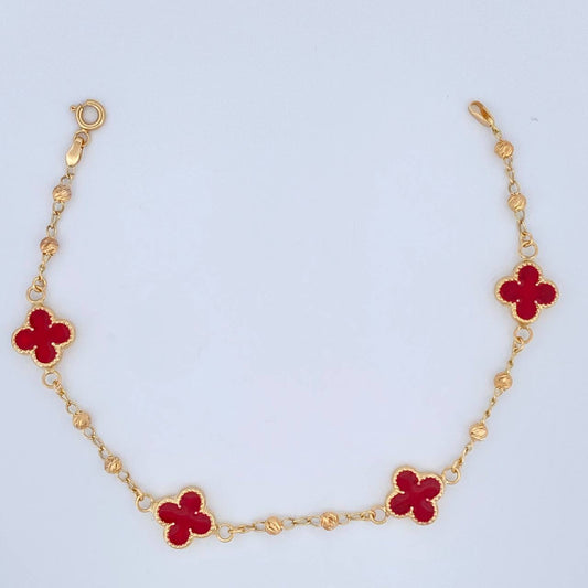 Pulso Trebol Tipo Espiga 4.25gr / 19cm / 2mm Oro Amarillo 18K &