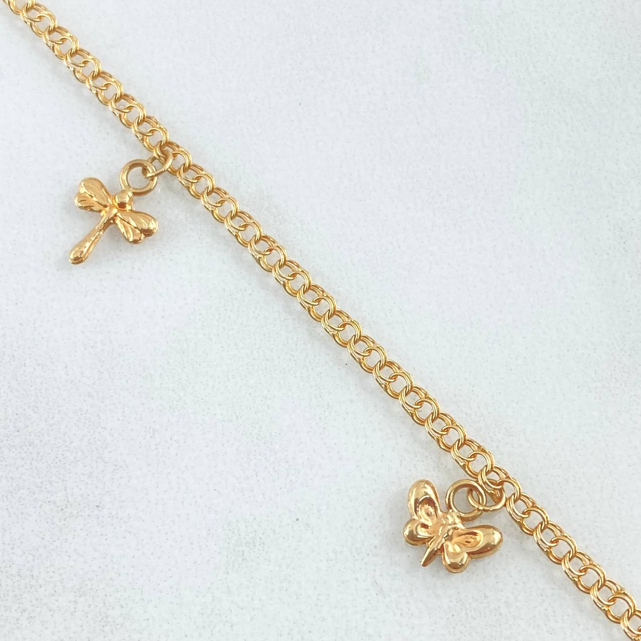 Tobillera Aro Seguido 3.3gr / 25cm / 2.4mm Oso-Mariposa-Libelula-Pez-Delfin Oro Amarillo 18K ©