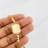Pulsera Tejida Caqui Placa Cuadrada Punteada Oro Amarillo 18K