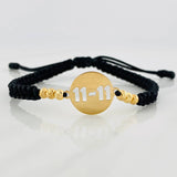 Pulsera Tejida Negra 11-11 Oro Amarillo 18K