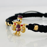 Pulsera Tejida Negra Pato Bolsas Dinero Oro Amarillo 18K