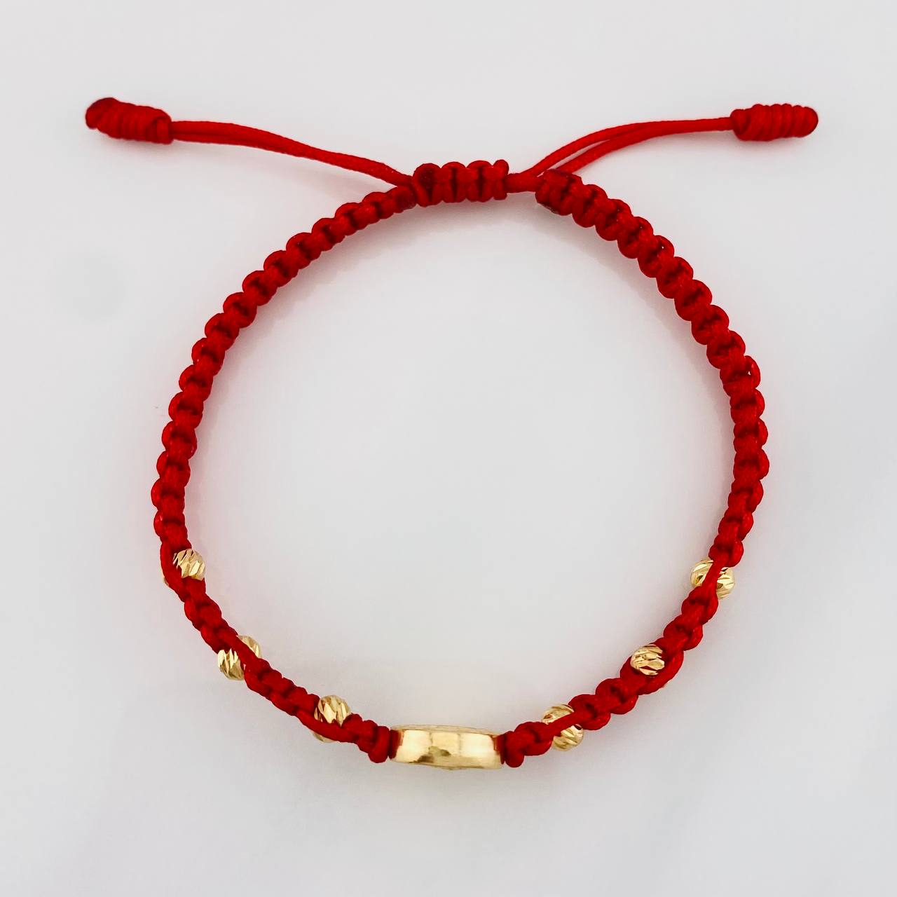Pulsera Tejida Roja San Benito Oro Amarillo 18K