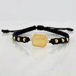 Pulsera Tejida Negra Placa Cuadrada Punteada Oro Amarillo 18K