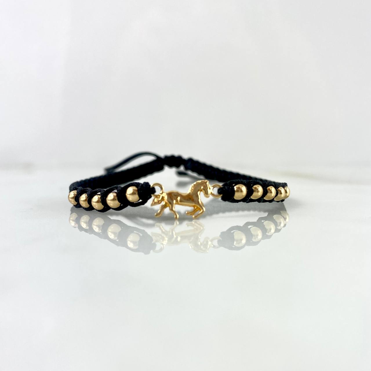 Pulsera Caballo Galopante 1.35gr / 3mm Bolas Lisas 10 und Oro Amarillo *