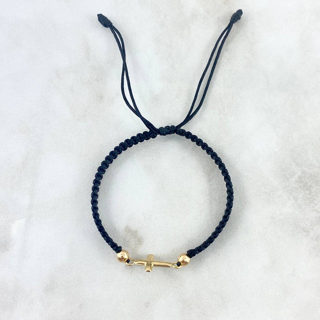 Pulsera Cruz Plana 0.65gr / 4mm Bolas Lisas 2 und Oro Amarillo *
