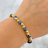 Pulsera Negra Camuflado Grisaseo 2.35gr / 5mm Bolas Lisas Satinadas 12 und Oro Amarillo ©