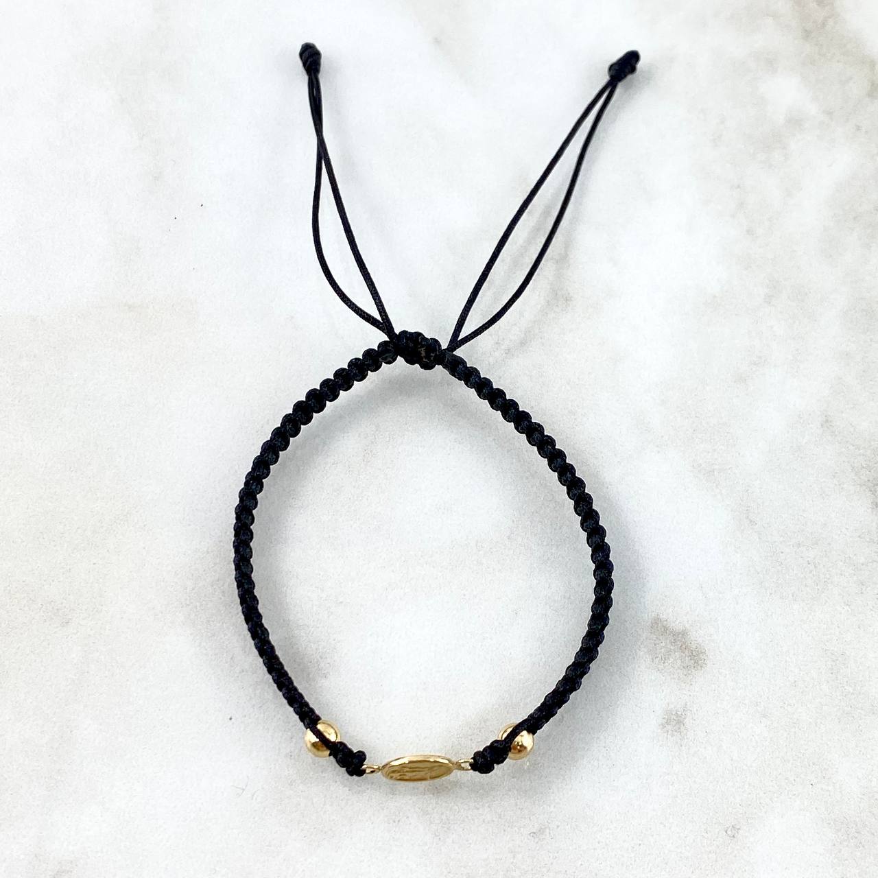 Pulsera Negra Arcángel Mateado 0.45gr / 4mm Bolas Lisas 2 und Oro Amarillo ©