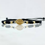 Pulsera Negra Virgen de Guadalupe 0.6gr / 3mm Bolas Diamantadas 4 und Oro Amarillo ©