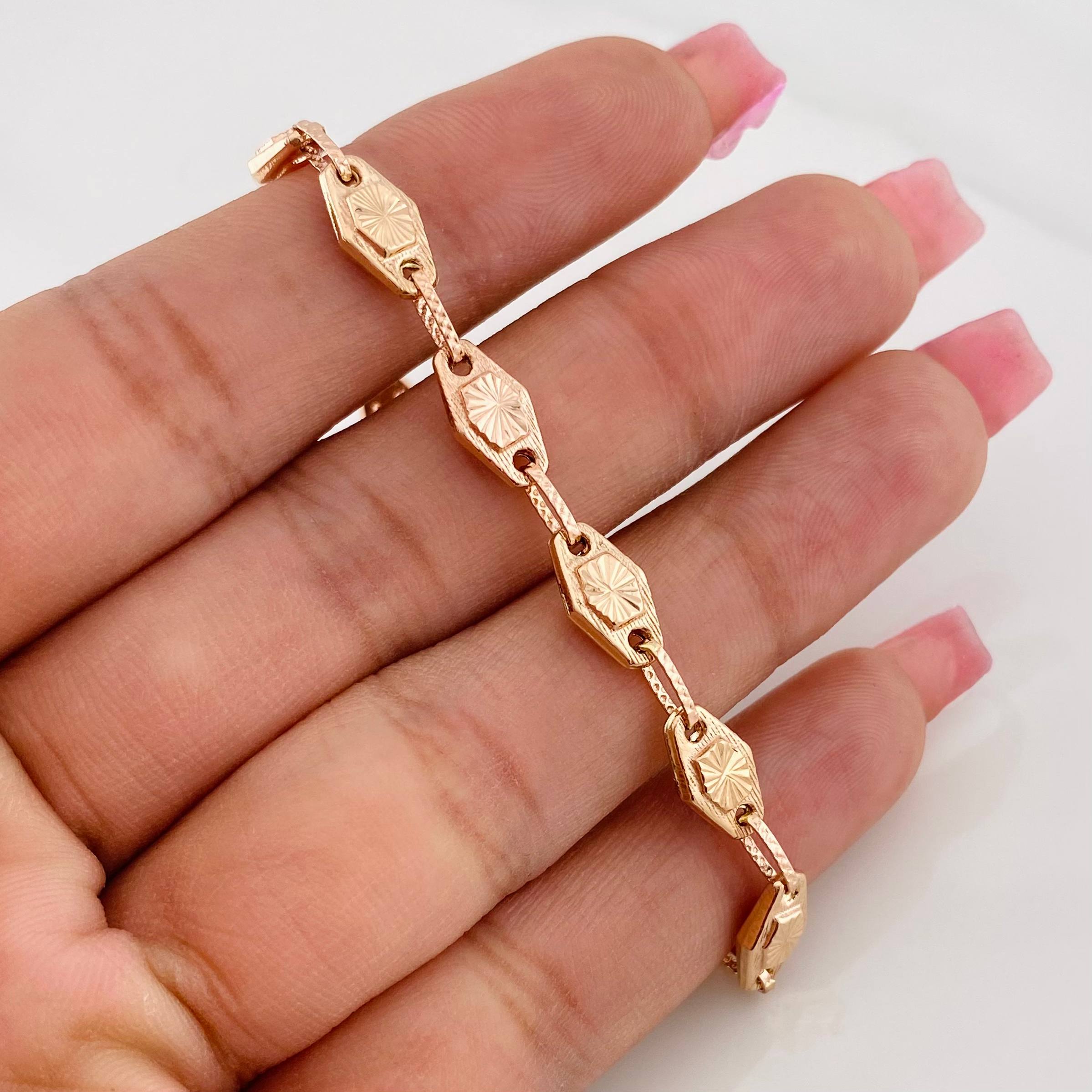 Pulso Rustico Eslabón 5.65g / 20.5cm / 6.18mm Oro Rosa 18K