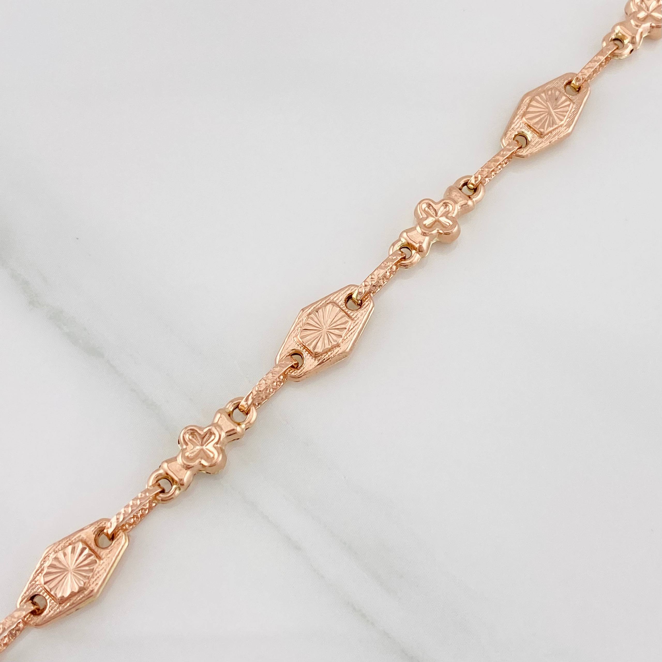 Pulso Rustico Eslabón Flor 4.5g / 19.6cm / 6.1mm Oro Rosa 18K