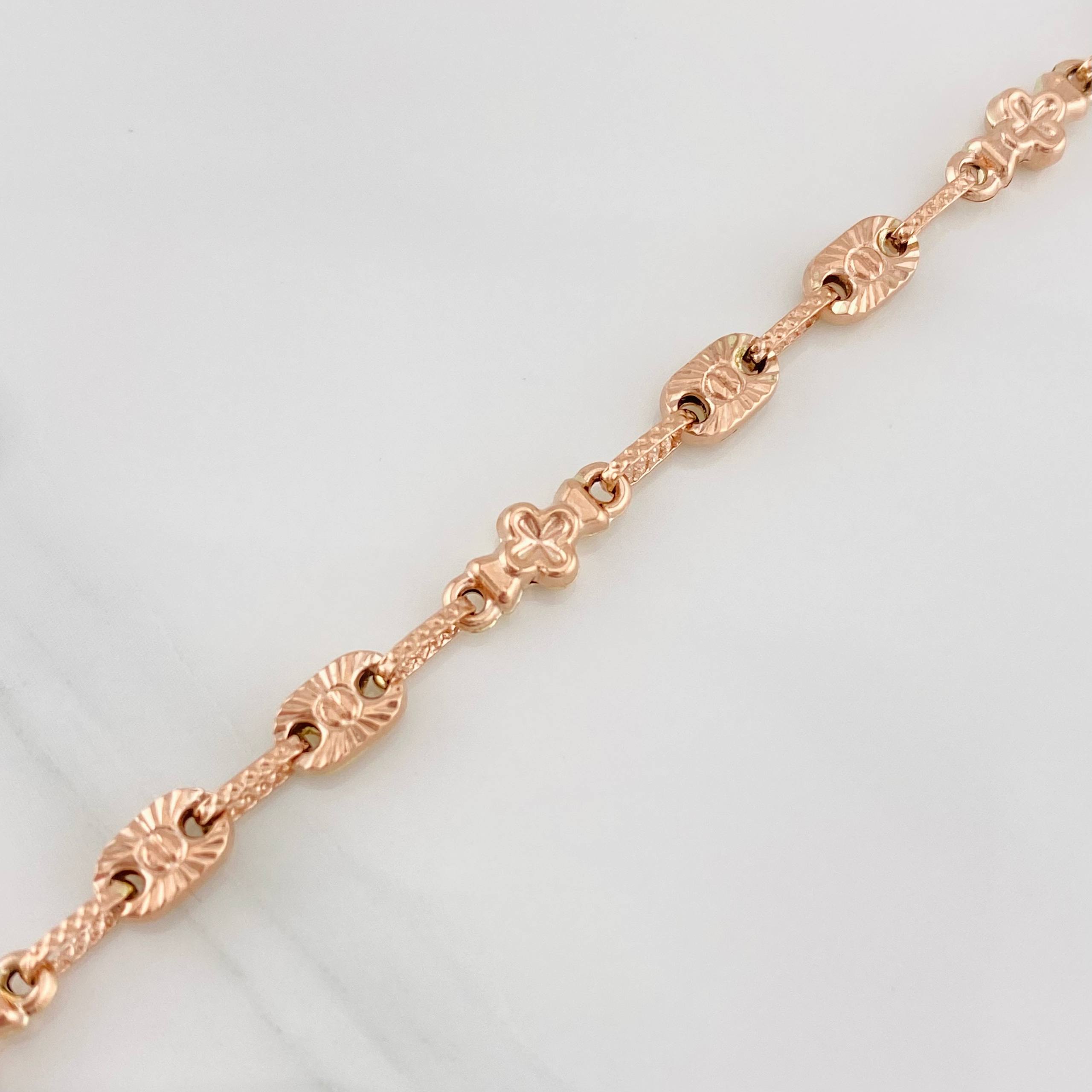 Pulso Rustico Eslabón Ovalado 4.75g / 20cm / 4.5mm Oro Amarillo/Oro Rosa 18K