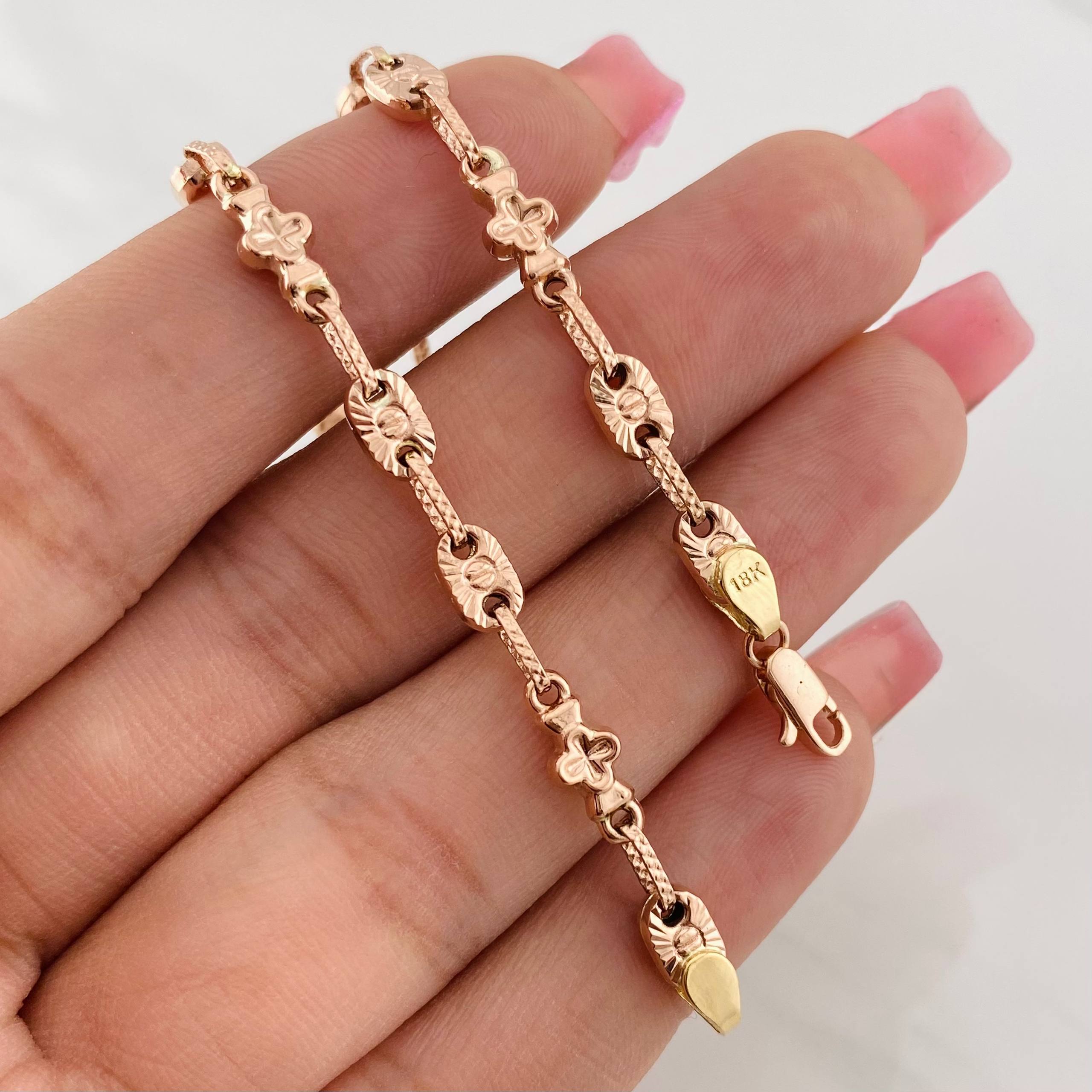Pulso Rustico Eslabón Ovalado 4.75g / 20cm / 4.5mm Oro Amarillo/Oro Rosa 18K