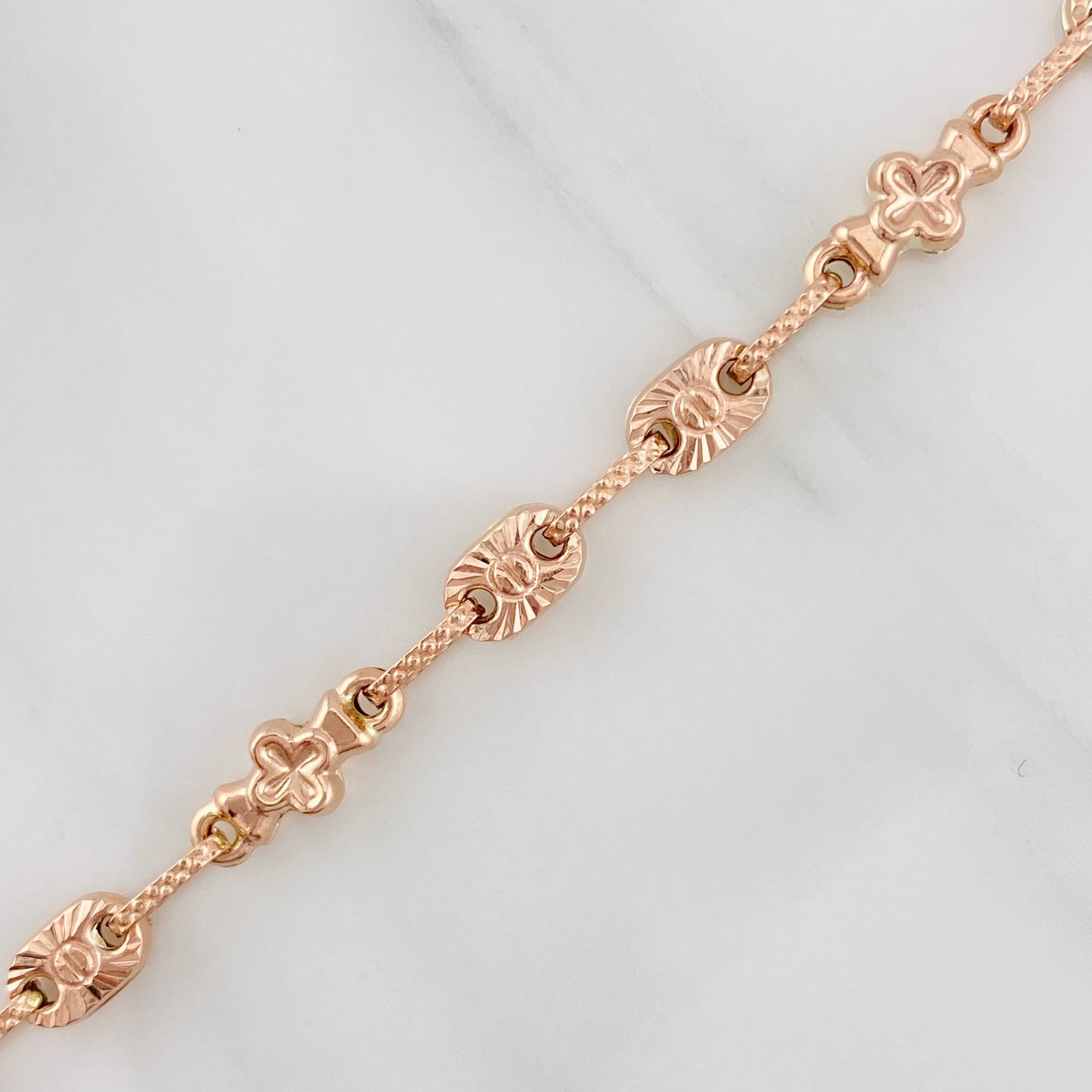 Pulso Rustico Eslabón Ovalado 4.8g / 21cm / 4.4mm Oro Rosa 18K