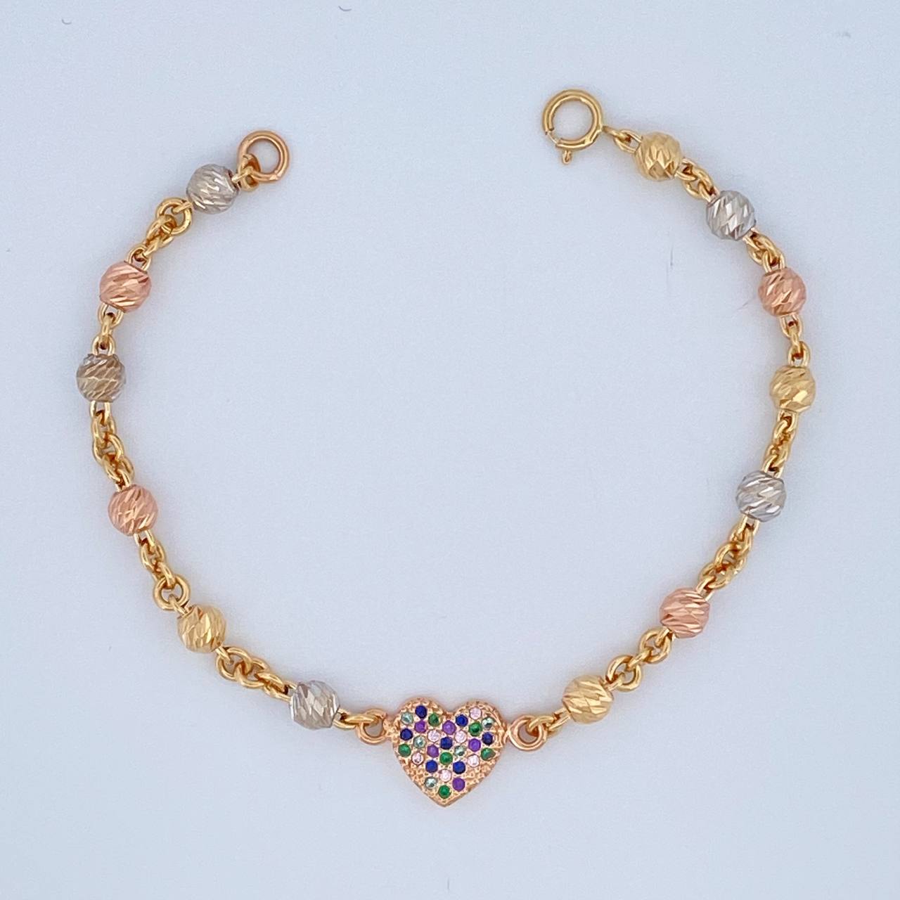 Pulso Corazon Tipo Militar 5.15gr / 15cm / 4mm Tres Oros 18K $