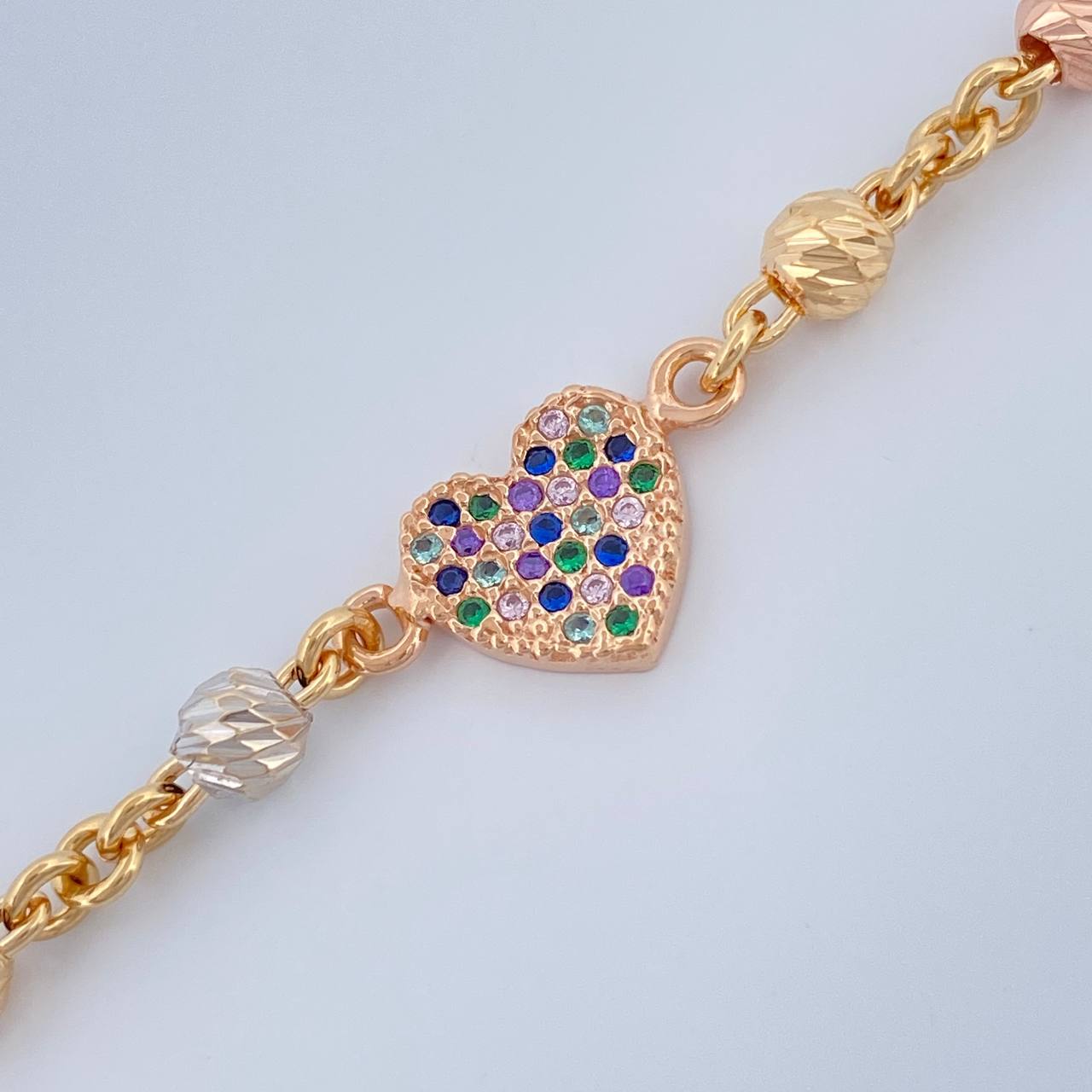 Pulso Corazon Tipo Militar 5.15gr / 15cm / 4mm Tres Oros 18K $