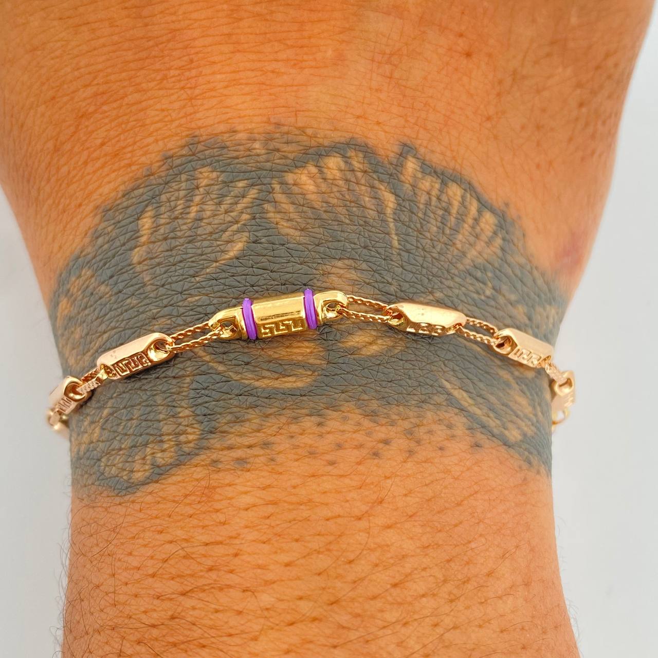 Pulso Rustica Tribal 4gr / 21cm / 4mm Dos Oros Amarillo Rosado 18K $
