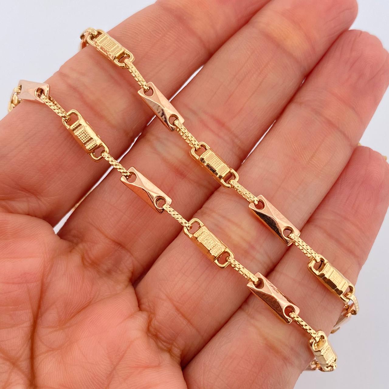 Cadena Rustica Eslabon 10.6gr / 61.8cm / 3.55mm Dos Oros Amarillo Rosa 18K $