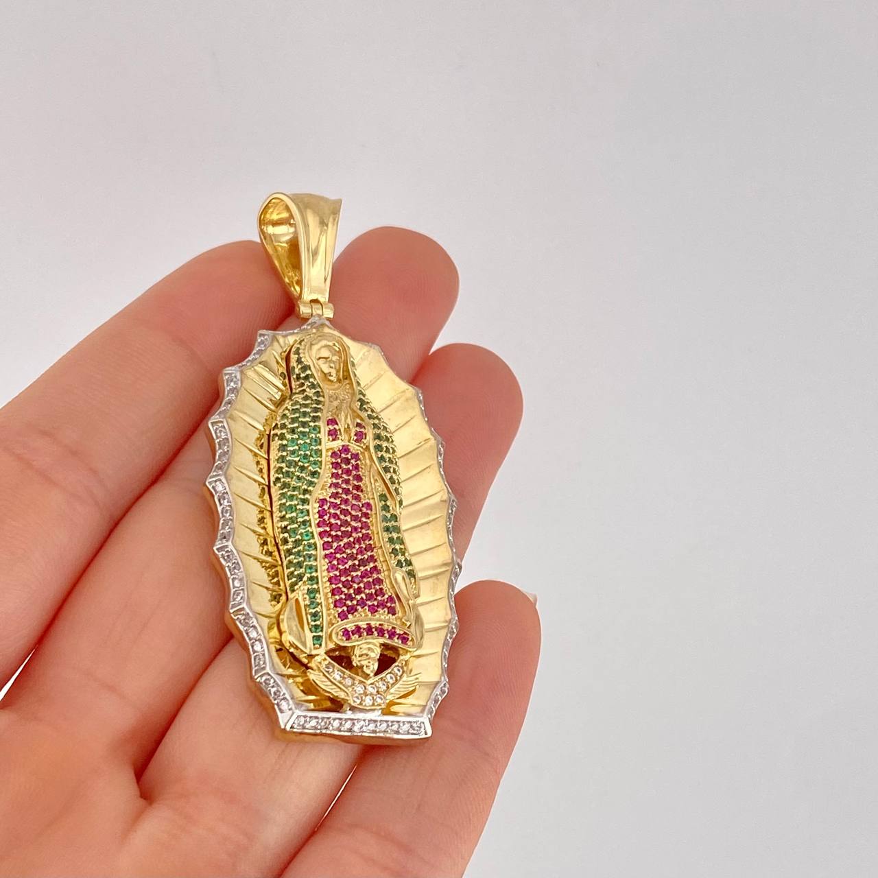Dije Silueta Virgen Guadalupe 19g / 6.3cm Dos Oros Amarillo Blanco 18K