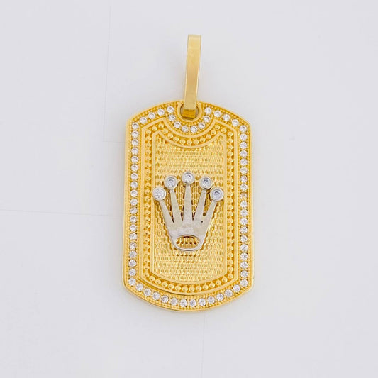 Dije Placa Corona 7.05g / 3.8cm Dos Oros Amarillo Blanco 18K