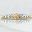 Pulsera Gris Herraje León Grueso 4.6gr / 6mm Bolas Diamantadas 8und Oro Amarillo 18K ©