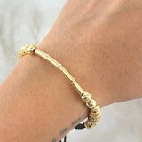 Pulsera Negra Herraje Cilindro Trio De Clavos 5.75gr / 6mm Bolas Diamantadas 10und Cilindros 2und Tres Oros 18K ©