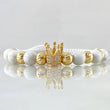 Pulsera Blanca Herraje Corona Punteada 3.2gr / 6mm Bolas Diamantadas 8und Oro Amarillo 18K ©