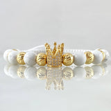 Pulsera Blanca Herraje Corona Punteada 3.2gr / 6mm Bolas Diamantadas 8und Oro Amarillo 18K ©