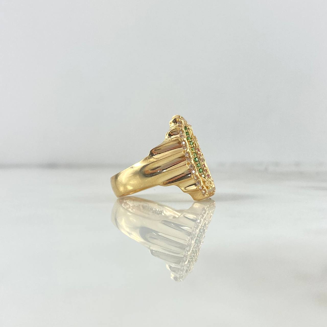 Anillo Virgen de Guadalupe Silueta 6.85gr / T6 / Circones Blancos Verdes Fucsias Oro Amarillo