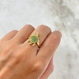 Anillo Tortuga Articulado 2.95gr / T5 / Circones Blancos Verdes Oro Amarillo