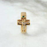 Anillo Cruz Cristo 6.4gr / T11 1/2 / Circon Verde Dos Oros Amarillo Blanco *