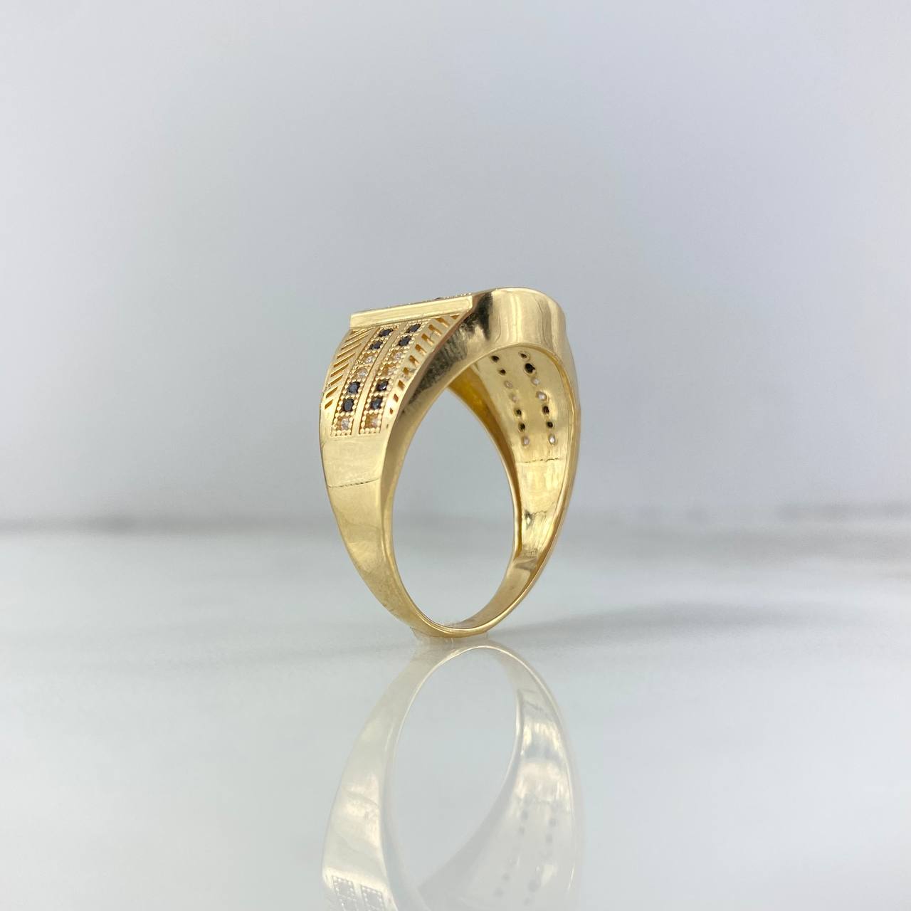 Anillo Ajedrez 7.25gr / T10 1/2 / Circones Blancos-Negros Oro Amarillo *