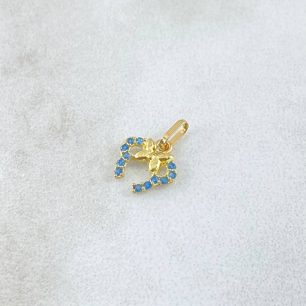 Dije Orejas De Ratón 0.4gr / 1.3cm / Circones Celestes Oro Amarillo 18K