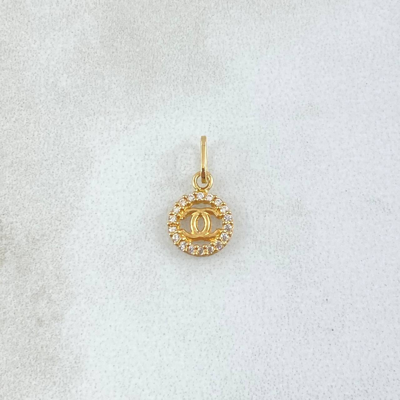 Dije Circulo Ola Cruzada 0.4gr / 1.4cm / Circones Blancos Oro Amarillo 18K