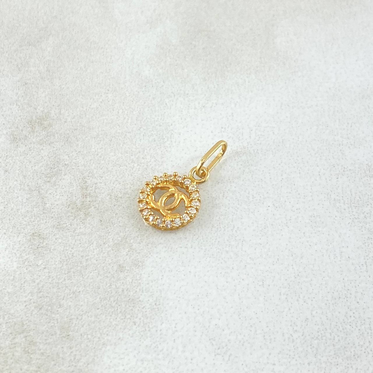 Dije Circulo Ola Cruzada 0.4gr / 1.4cm / Circones Blancos Oro Amarillo 18K