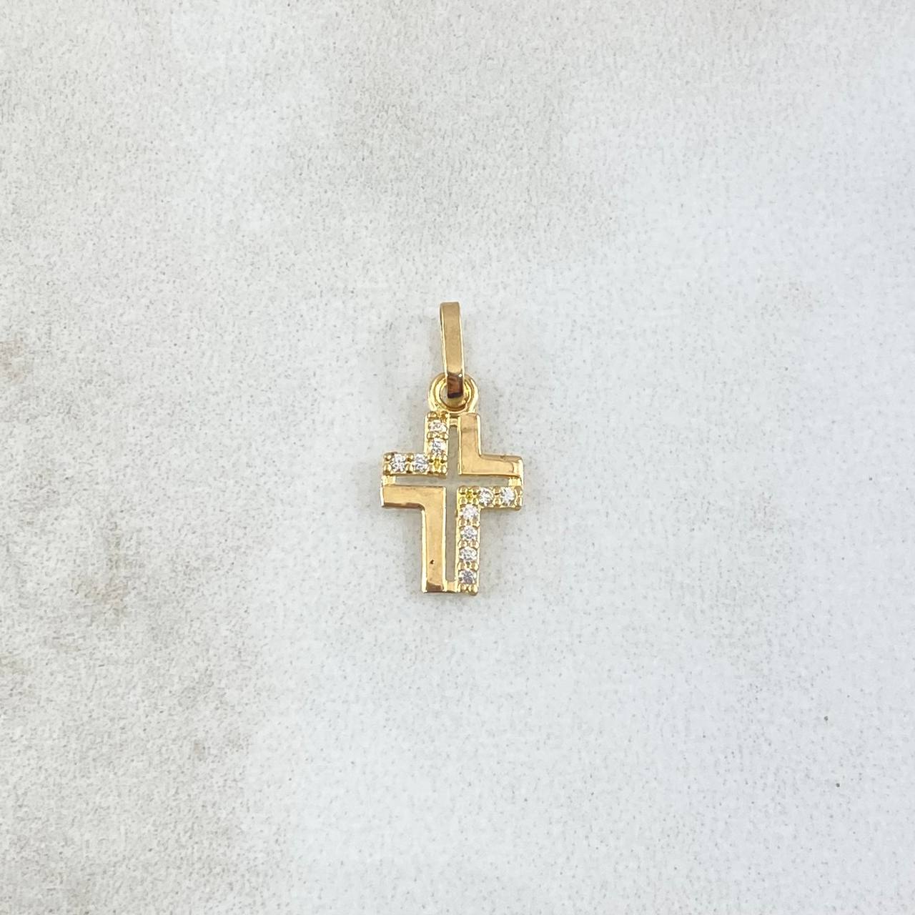 Dije Cruz Parcial 0.3gr / 1.5cm / Circones Blancos Oro Amarillo 18K