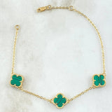 Pulso Aro Seguido Trebol VCyA 4.2gr / 17cm-19cm / 1.5mm Graduable Malaquita Verde Punteado Oro Amarillo Nac.Esp. 18K